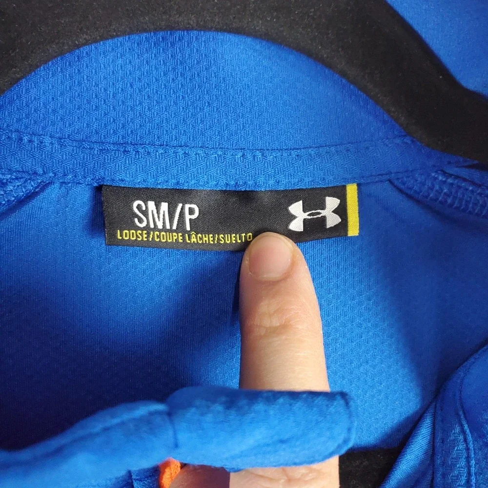 Under Armour UA Tech Textured Top Men Small Blue Logo Mock Neck Half Zip Running